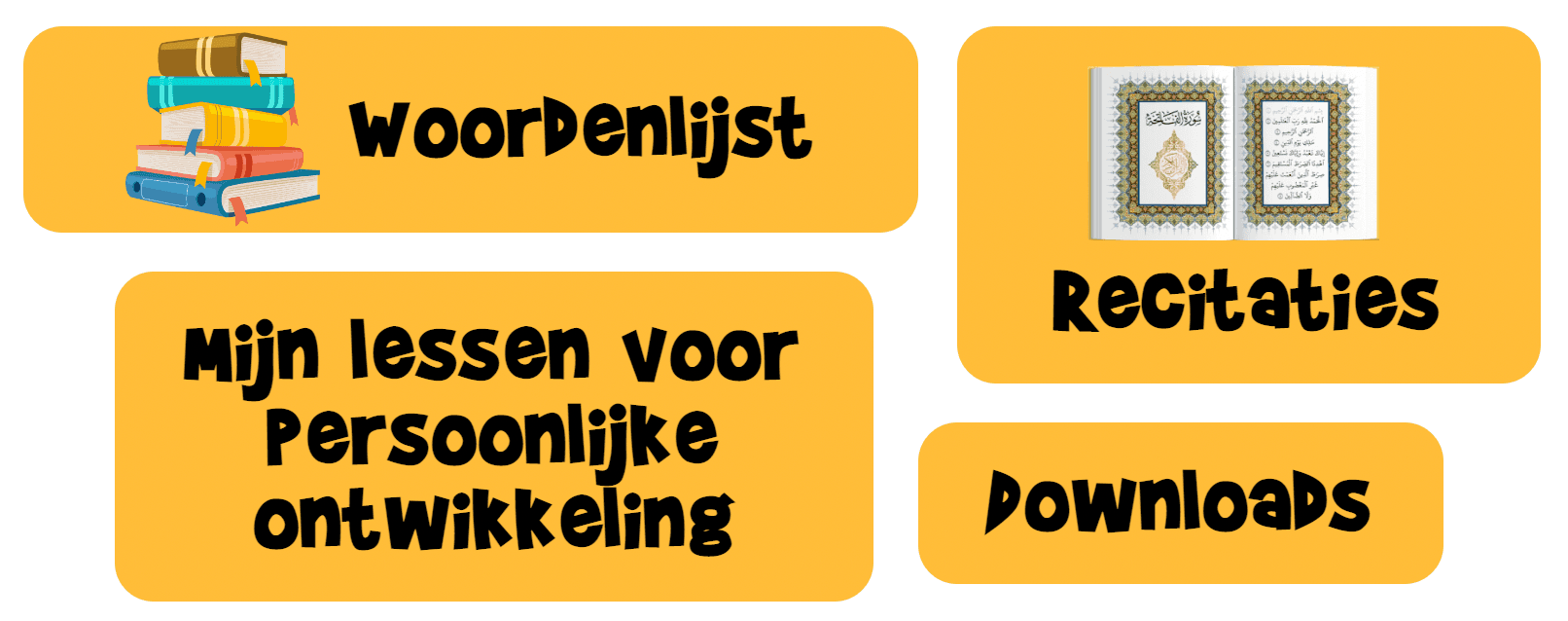 Bibliotheek: woordenlijst, recitaties, mijn lessen voor persoonlijke ontwikkeling, downloads